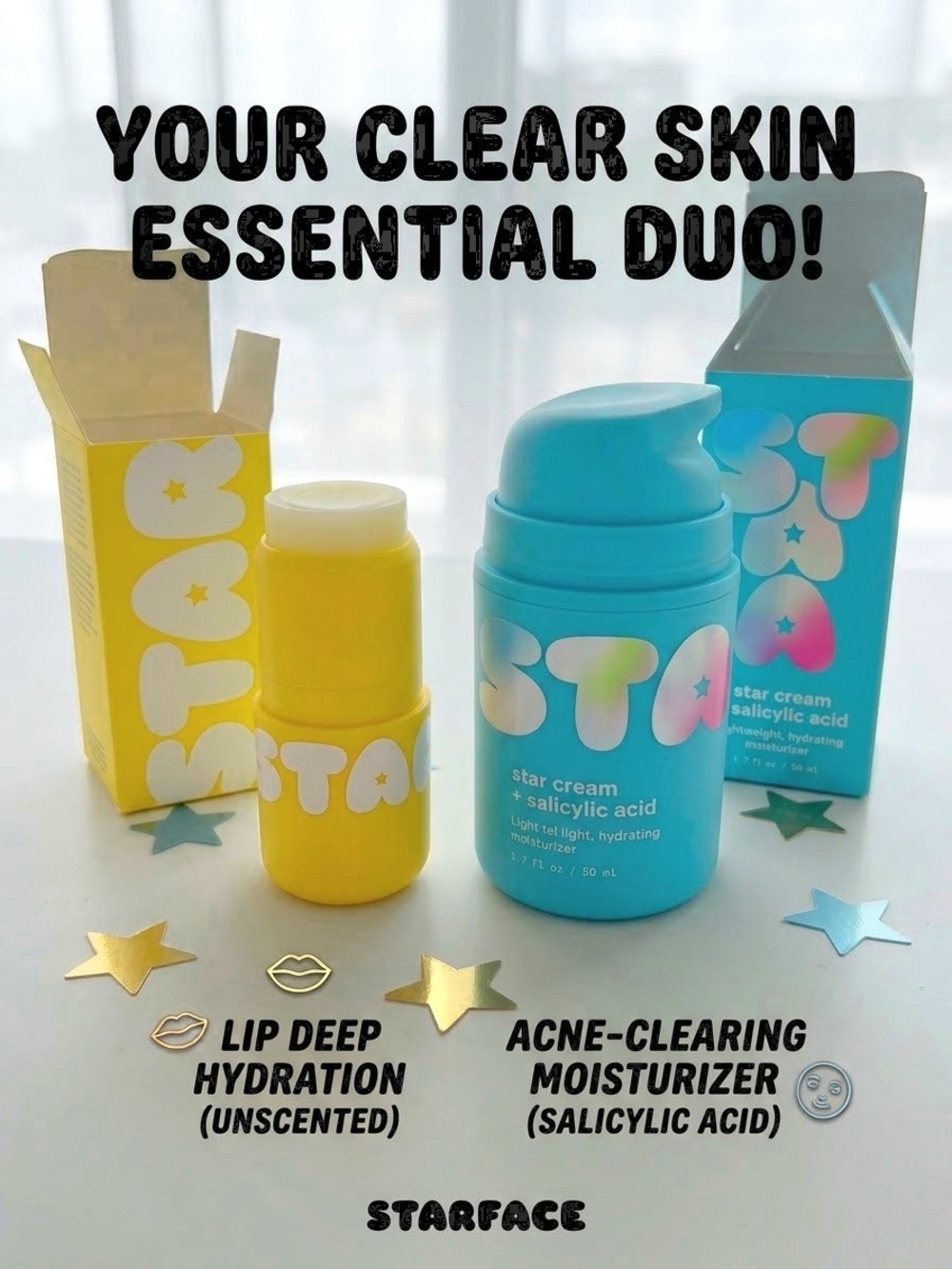Starface Duo-Star Cream Moisturizer & Lip Balm Hydration Duo, NWT